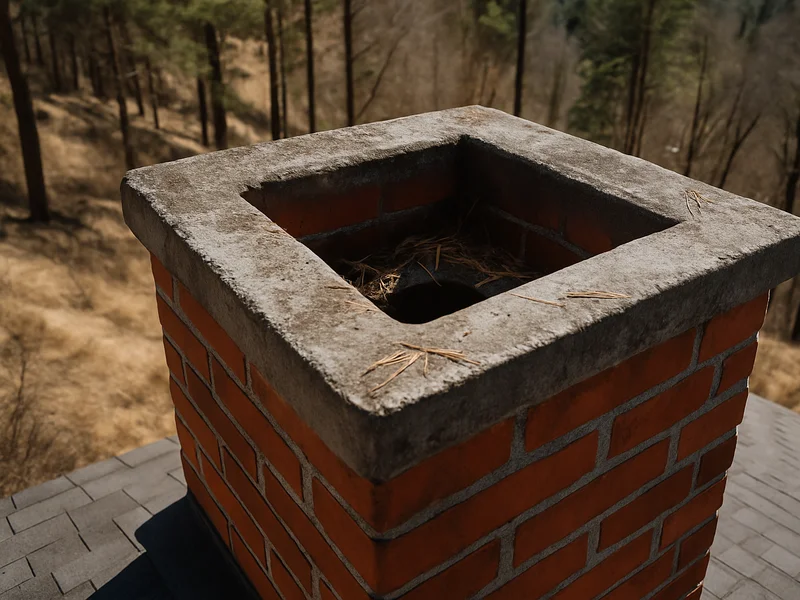 An uncapped chimney flue with debris inside