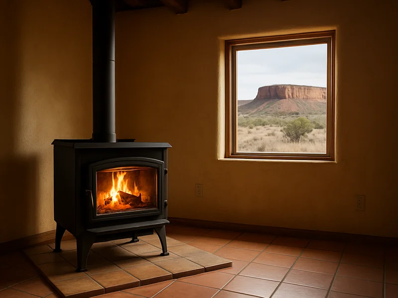 Freestanding wood stove in a home in Cortez, CO